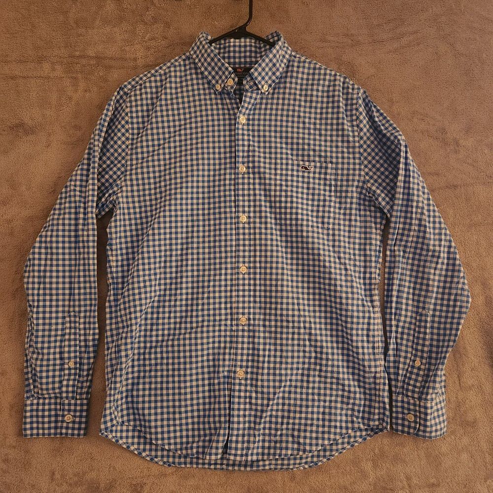 Vineyard Vines Slim Fit Tucker Shirt Mens Medium Button Down Blue White Gingham